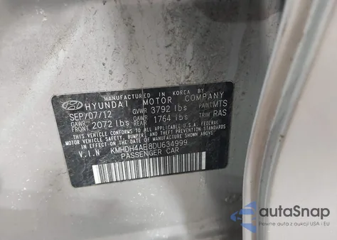 2013 Hyundai Elantra Limited z USA, uszkodzony, nr VIN KMHDH4AE8DU634999